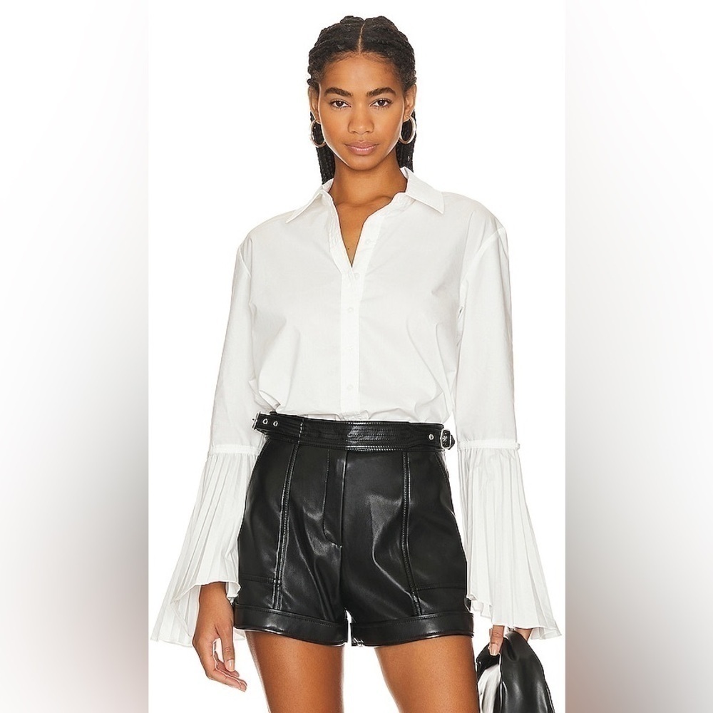 Jonathan Simkhai White Long-Sleeve Button Shirt with Pleated Bell Cuffs